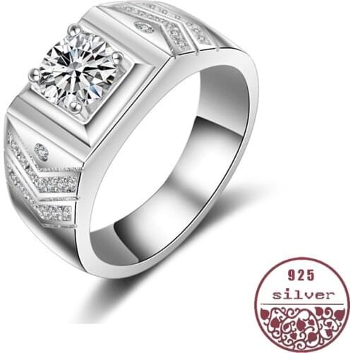 Platinum-plated Mens Bossy Ring with Simulated Diamond Ring Mens Ring Lovers'Marriage Charm Ring