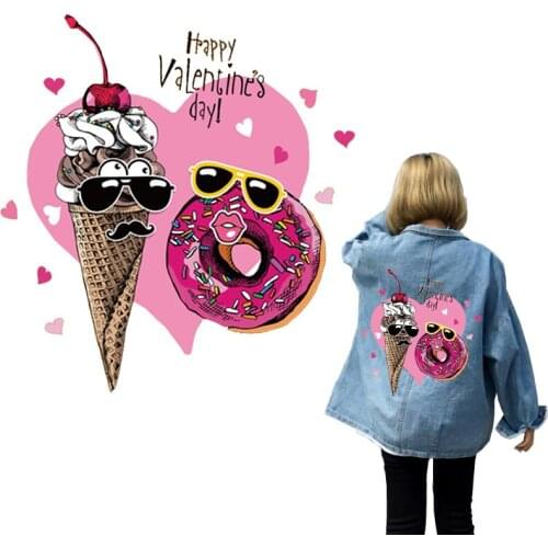 Cartoon Ice Cream Patch Iron On Transfers For Kids Clothes Plastisol Heat Transfer Vinyl Patches Thermal Applique Stickers