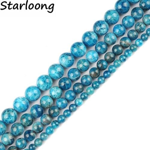 Genuine Natural Stone Genuine Ocean Apatite Beads Round Loose Strand Beads 15" 6 8 10 12MM Pick Size DIY Jewelry Making Bracelet