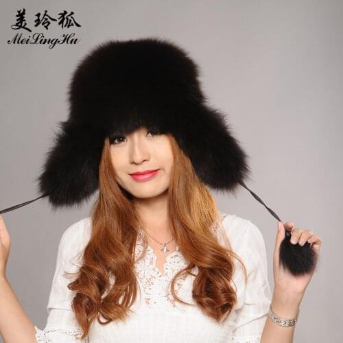 New 2017 Real Fox Fur Winter Hat for Women Fahsion Solid Genuine Natural Fur Thick Female Cap Girl 's Hat Beanies Cap