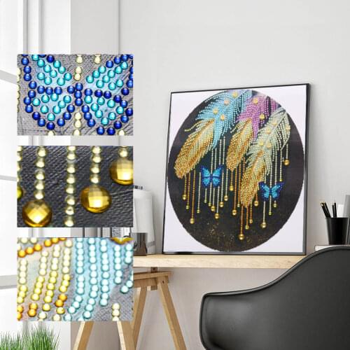 Special Shaped Diamond Painting Butterfly on Feather 5D DIY Diamond Embroidery Art Kits Home Decoration Rhinestone Cross Stitch