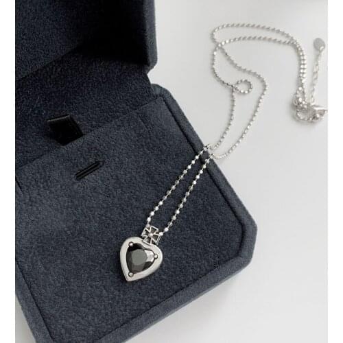 Heart black cubic zircon necklace for women egirl 925 sterling silver gothic clavicle necklace fashion dainty