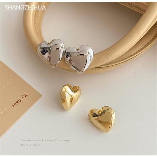Korean Simple Smooth Metal Heart-shaped Stud Earrings For Womens Fashion Accessories For New Jewelry Girls in 2021 Summer