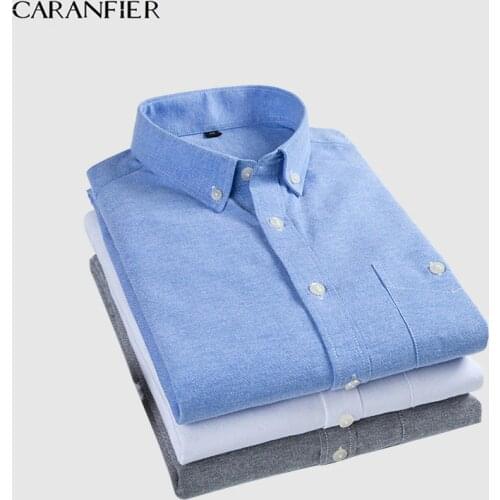 CARANFIER Mens Dress Shirt Oxford Formal Social Business Male Slim Fit Short Sleeve Solid Classic Leisure Shirts Chemise Homme