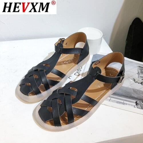 HEVXM Womens Sandals Summer Classic Genuine Leather Shoes Woman Casual Footwear Sandalias Mujer 2021