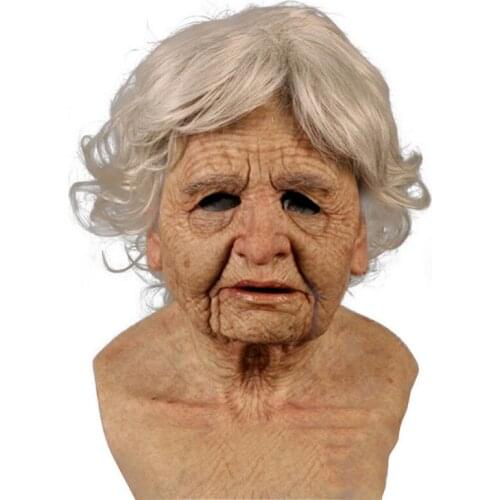 Granny Wrinkle Face Old Man Scary Mask Halloween Costume Head Set Wig Props Adult Cosplay Party Masks