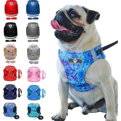 Nylon Reflective Dog Cat Harness Vest Mesh Breathable French Bulldog Harness Puppy Small Medium Dogs Cats Harness Pet Walking