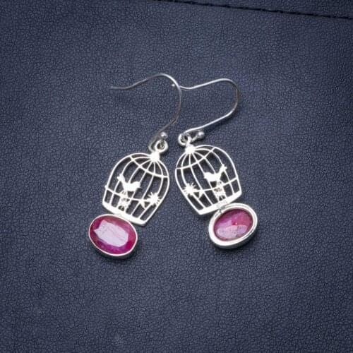 Natural Cherry Ruby Handmade Unique 925 Sterling Silver Earrings 1.5" Y0765