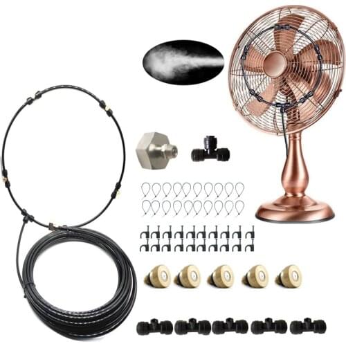 Fan Misting Kit for a Cool Patio Breeze 10M Lines &5 Removable Brass Nozzles & Galvanized Brass Adapter for cooling outdoor