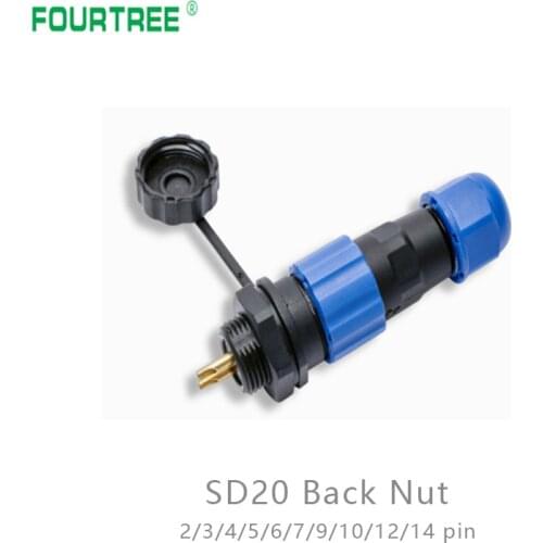 SD20 IP68 Waterproof Plug Socket Back Nut Aviation Connector Panel Mount Wire Cable Connection Male & Female 2P-14P