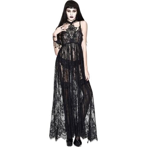 Eva Lady Gothic Sexy Dresses for Women See Through Halter Black Lace Sleeveless Long Dress Performance Stage Party Dress Trendy