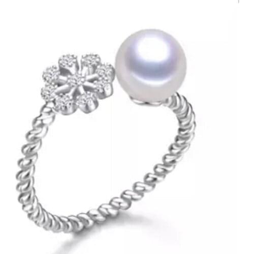 NEW Fashion Pearl Ring Snowflake Freshwater Pearl Ring Wedding Rings 925 Sterling Silver jewelry Rings For Women Gift