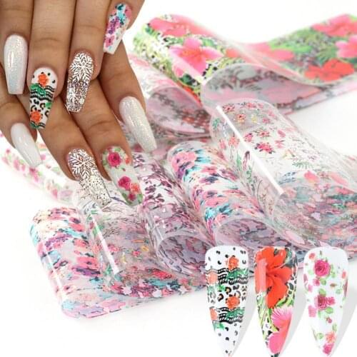 10Pcs Flower Series Nail Foils Manicure Transfer Stickers Foil Decal Adhesive Decals Manicures Decoration Manicures Accessories