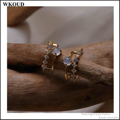 2021 Summer French Retro Small Cute Exquisite Cold Wild Double Blue Opal C-shaped Womens Stud Earrings Jewelry Wedding Gift