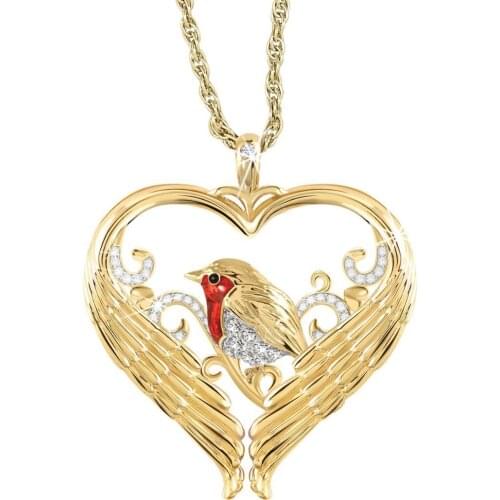 2021New never-parting bird sparrow heart-shaped pendant with gold plated necklace