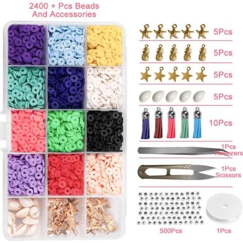 6mm 2400Pcs Clay Slice PU Tube Soft Pottery Tassel Letter Stars 12 Colors Flat Round Polymer Clay Beads for DIY Jewelry Making