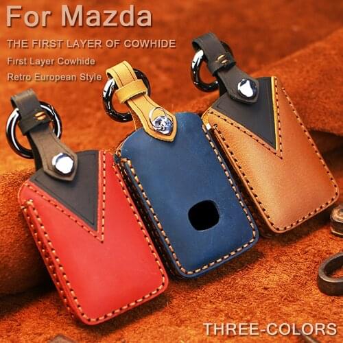 Auto Car Styling High Quality Leather Key Case For Mazda 3 Alexa CX4 CX5 CX8 2019 2020 Car Holder Shell Remote Cover keychain