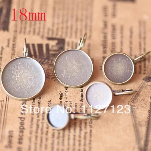 Free ship! Antique bronze 200piece 18mm Round Cabochon Setting Leverback Hook Stud Earing blanks and base trays bezel