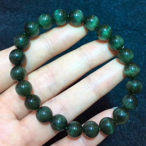 8.6mm Certificate Natural Green Rutilated Quartz Cat Eye Round Beads Bracelet For Women Men Fashion Wealthy Stone AAAAA