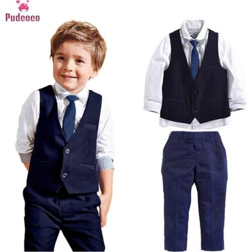 Pudcoco Brand Kid Baby Boy Clothes 3pcs set Gentleman Bebe Tops Shirt leisure Clothing sets formal Suit Blazers Outfits Unifrom
