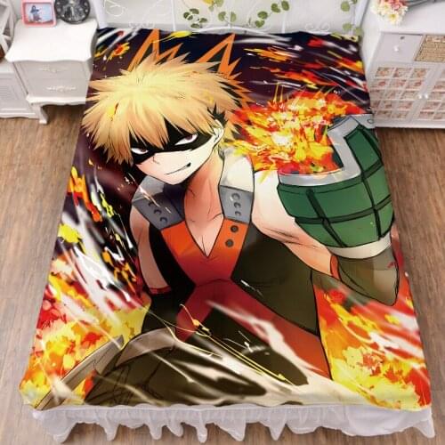 Coscase Japanese Anime My Hero Academia Cool Boy Milk Fiber Bed Sheet & Flannel Blanket Summer Quilt 150x200cm