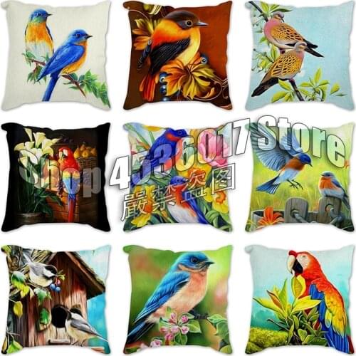 Printed Flowers Bird parrot Living Room Sofa Pillowcase Decorative Throw Pillows Cushion Cover 45x45cm Party Home Decoration
