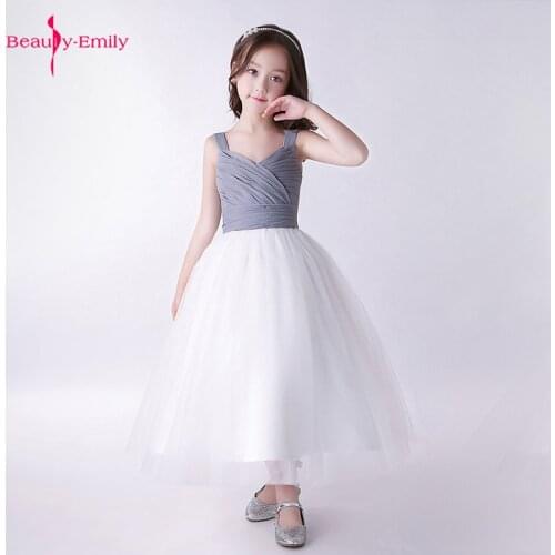 Beauty Emily Elegant Girls Evening Dresses For Kids V Neck Sleeveless Birthday Party Dresses Children Tulle Ball Gowns Pageant