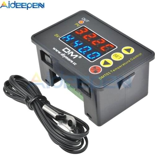 DMT01 LED Digital Thermostat Temperature Control DC 24V 20A 480W Mini LED Display Thermostat Waterproof Probe with Buzzer Alarm