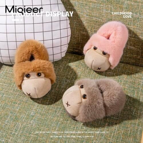 2021 Boys Home Slippers For Girls Winter Child Baby House Warm Floor Cotton Shoes Orangutan Shape Plush Anti Skid Chausson Fille