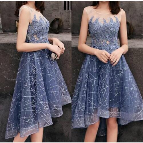 Haze Blue Evening Dress Girls Prom Dresses with 3D Flower Mermaind Ankle Length Party Dress Elegant Wedding Guest Dress