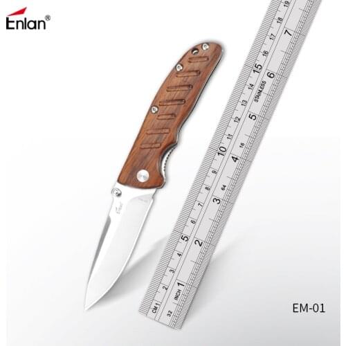 ENLAN EM-01M Tactical Hunting Knives 8cr13mov Steel ,Wood Handle Pocket Folding Knife Camping Survival EDC Tool Outdoor Dropship