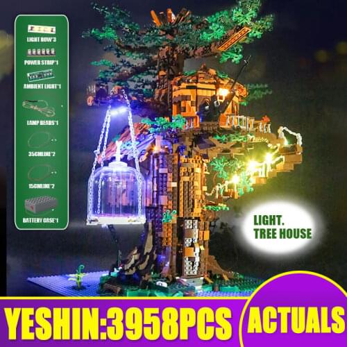 MOULD KING 16033 MOC Tree House Model With Led Parts Building Blocks Assembly Creative Toys Bricks Funny Kids Christmas Gifts