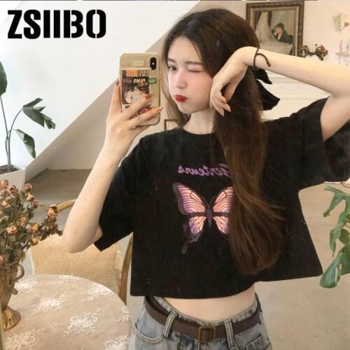 Lovely Losse Butterfly print T-shirt Casual Mode Short Streetwear Kleding Vrouwelijke Harajuku Overhemd shirt vintage clothes