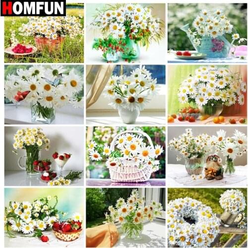 HOMFUN Rhinestone Painting Crystal Decor Diy Diamond Painting "White Flower vase " 3D Cross Stitch Pattern Diamond Embroidery