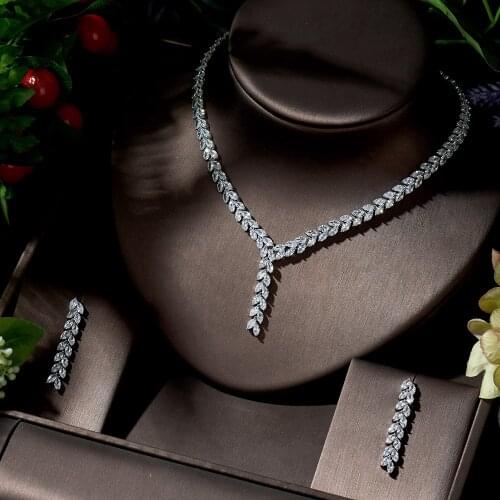 HIBRIDE Gorgeous Women Wedding Get Engaged 2PCS AAA CZ Necklace And Earrings Set High Quality juego de joyas para mujer N-1390