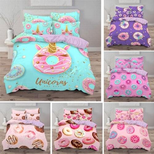 Donuts Doughnut Bedding Set 2/3Pcs Duvet Cover & Pillowcase(s) 3D Printed Quilt Cover Home Textile Gift