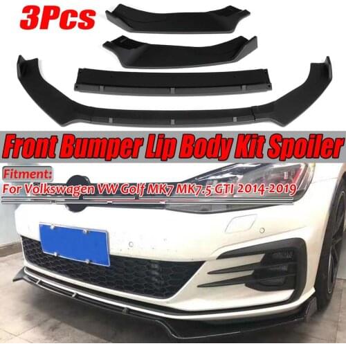 Matte Black 3PCS Car Front Bumper Lip Diffuser Spoiler Protector Cover For Volkswagen For VW For Golf MK7 MK7.5 GTI 2014-2019