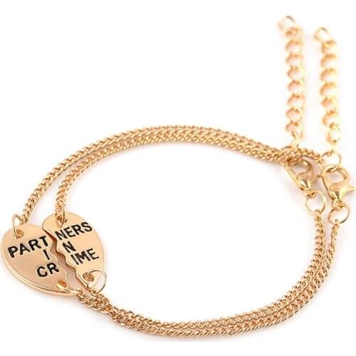 2Pcs/Pair Fashion Heart Stitching Partner In Crime Friendship Bracelet For Girls Couple Best Friend Charm Jewelry Gifts