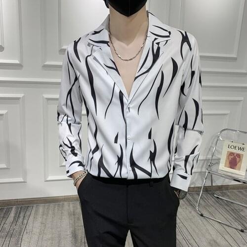 2021 Suit Collar Shirt for Men Autumn Long Sleeve Slim Casual Shirts Social Business Formal Dress Tops Street Party Male Clothes