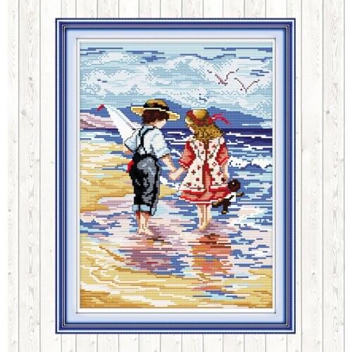 Hand In Hand 14ct 11ct Count Print Canvas Needlework Embroidery Patterns Cross Stitch Kits DIY Crafts Embroidery Kits Home Decor