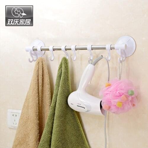 44CM Stainless Steel Wall Mounted Strong Suction Cup Towel Hanger Hook 8 Hooks For Kitchen Room And Bathroom Accessory
