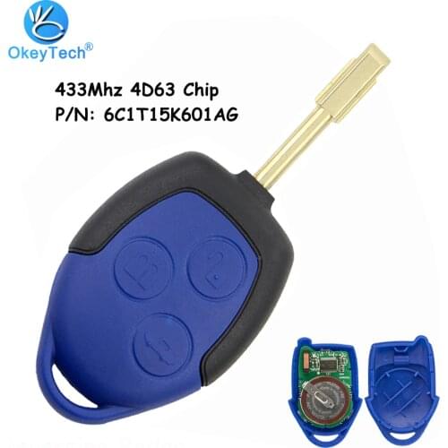OkeyTech 3 Button Uncut FO21 Blade Can Cutting 433mhz 4D63 Chip Car Remote Key for Ford Transit WM VM 2006-2014 6C1T15K601AG