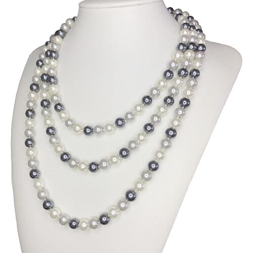 Elegant Long Sweater Chain Necklace for Women Round South Glass Shell Pearl Beads Multilayers Strand Necklaces Jewelry 56" B526