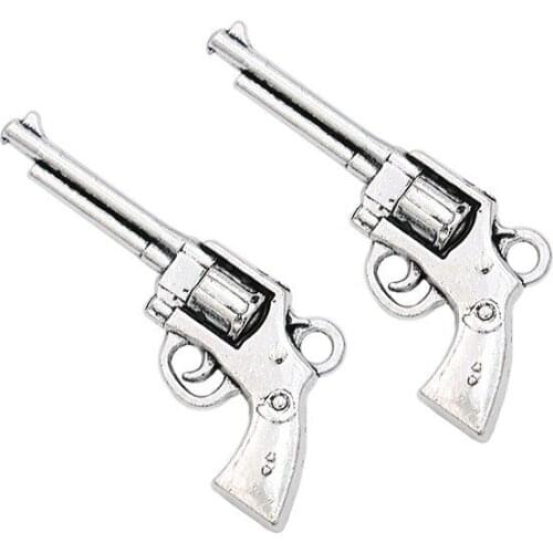 Antique Silver Plated Gun Charms Pendants for Jewelry Making DIY Accessories Handmade Craft 35x16mm