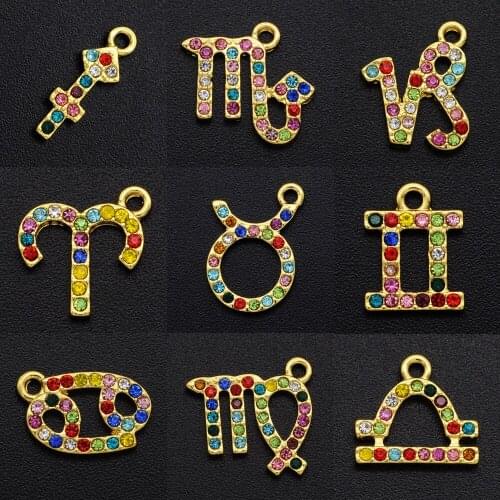 5pcs/lot Fabulous Rainbow CZ Rhinestone Zodiac Sign Charm Pendant Wholesale Factory Sale Top Quality