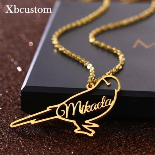 Custom Name Necklace Charm Stainless Steel Link Choker Necklaces Parakeet Bird With Nameplate Jewelry Any Words Best Gift for Fr