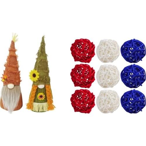 Harvests Festival Maple Leaf Faceless Gnome Doll & Balls Decorations, 4Th Of July Rattan Balls Decorative