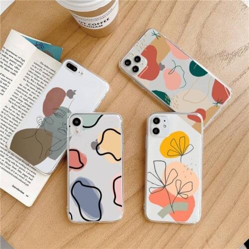 Simple fashion line art Phone Case Transparent soft For iphone 5 6 7 8 11 12 s c se plus mini x xs xr pro max shell