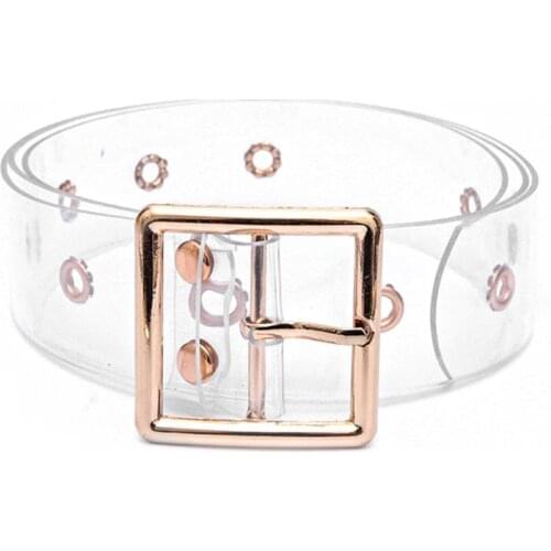 Waistband Transparent Unfading Women Adjustable Square Circle Shaped Buckle Belts for School