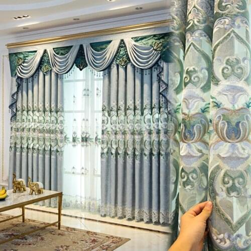 Luxury European Style Embroidered Curtains Chenille for Living Room Bedroom French Window Applique Embroidered Curtains Tulle